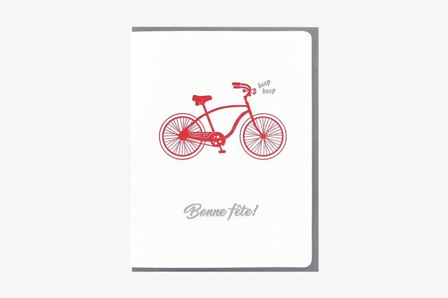 DOGWOOD LETTERPRESS Greeting Card - Bonne F锚te (Bicycle)