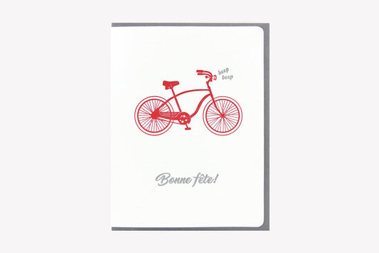 DOGWOOD LETTERPRESS Greeting Card - Bonne F锚te (Bicycle)